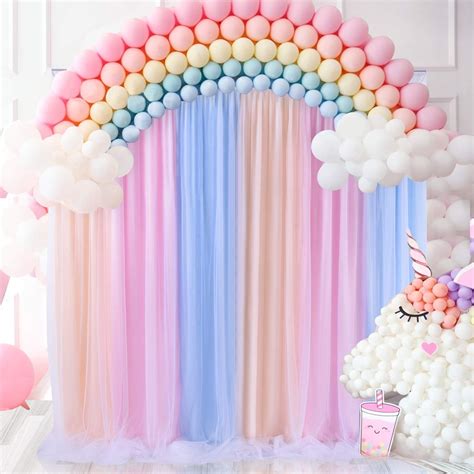 Pastel Rainbow Backdrop Tulle Unicorn Backdrop Curtain For Girl
