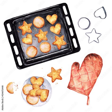 Baking Cookies Watercolor Illustration Stock Illustration Adobe Stock