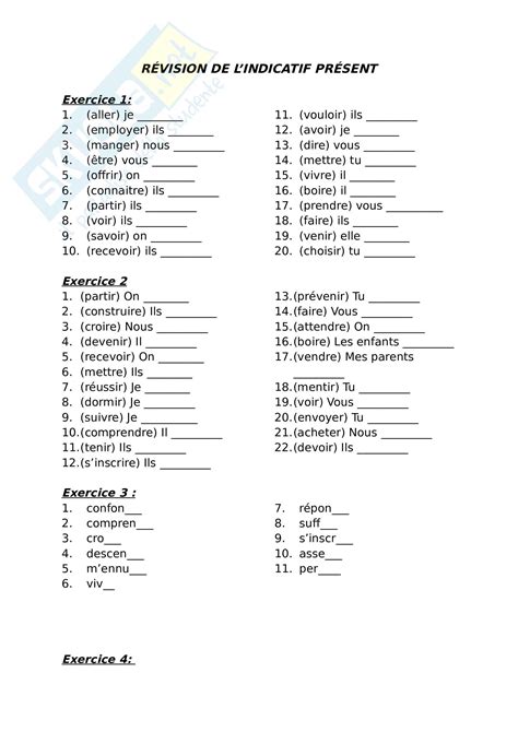 Francese Esercizi Di Grammatica Indicativo Presente E Imperativo