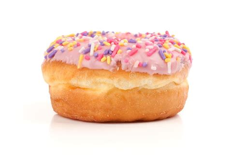 Pink Iced Donut Covered In Sprinkles Stock Photo Image Of Colorful