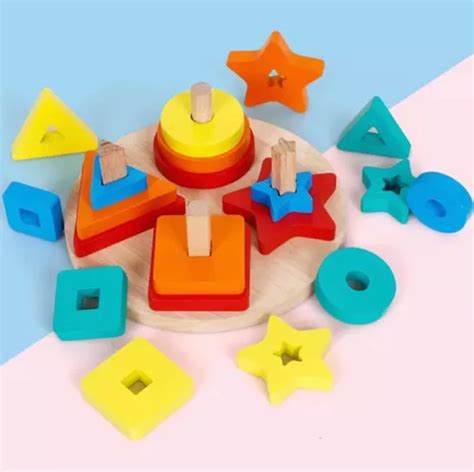 Juego Torre Encaje Figuras Geometricas Madera Montessori 9 990 En