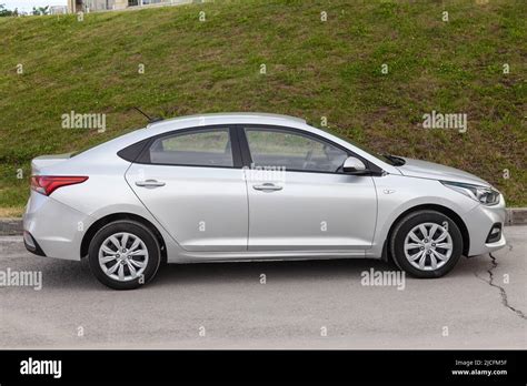 Novosibirsk Russia March Right Side View Of Silver Hyundai