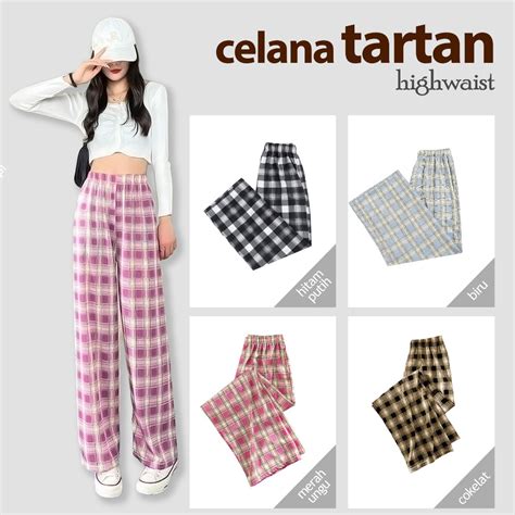 Jual Celana Tartan Longpanst Fashion Import Berkualitas Korean Style