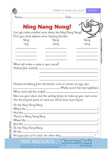 On the Ning Nang Nong! - activities linked to the poem | Funny poems ...