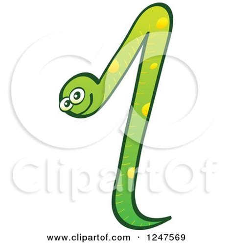 Clipart Of A Green Number 1 Snake Royalty Free Vector Illustration By