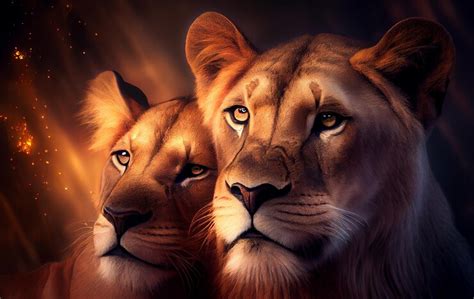 Premium Photo | Lion and lioness in love generative ai