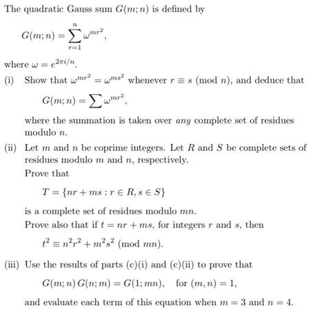 The Quadratic Gauss Sum Gmn Is Defined By