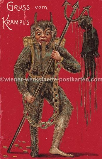 Prägekarte Krampus mit Zudruck 1908 mit Ablösung Wiener