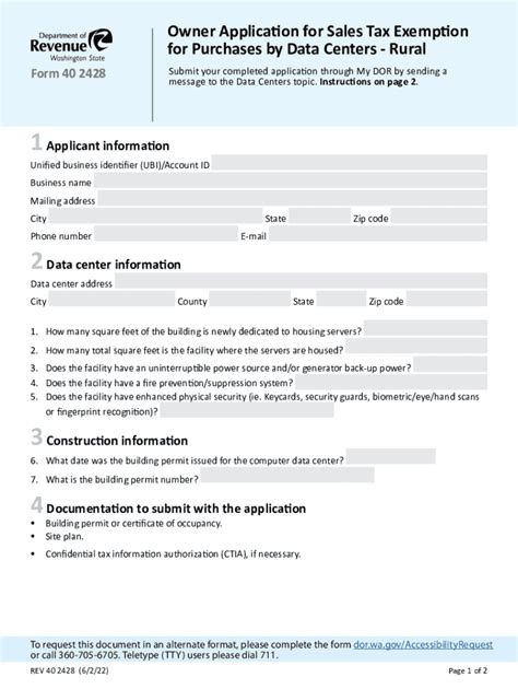 Fillable Online Dor Wa Application For Data Center Property Certificate