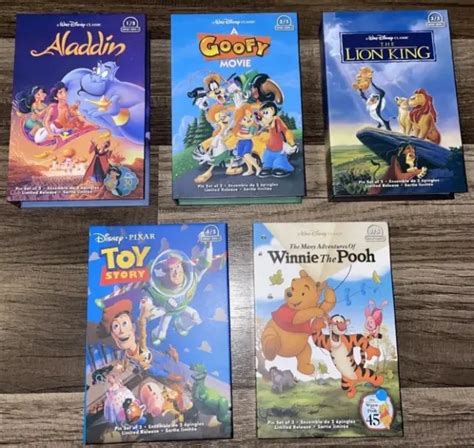 Disney Vhs Pin Set Series Aladdin Goofy Lion King Toy Story Pooh New