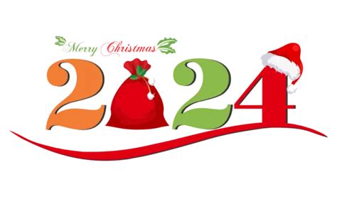 Merry Christmas 2024 Hand Drawn Colorful Typography Vector Transparent