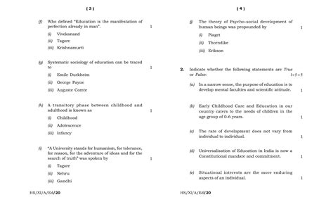 Meghalaya Board Mbose Class 11 Education 2020 Question Paper Indcareer Docs