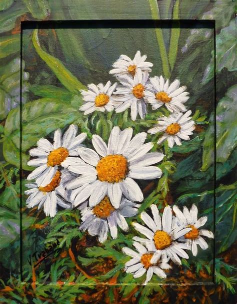 Peinture Les Marguerites Fleurs Toile Acrylique Réaliste Peinture