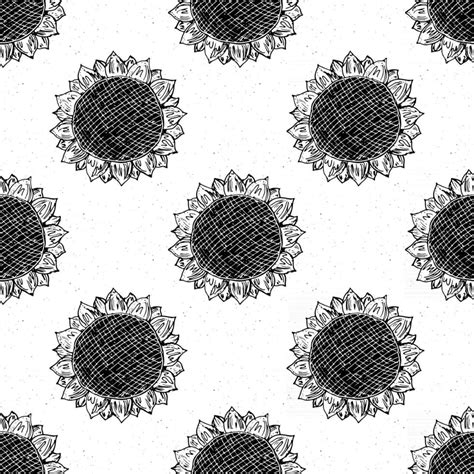 Sunflower Seamless Pattern Hand Drawn Sketch Background Typography Design Vector Illustration