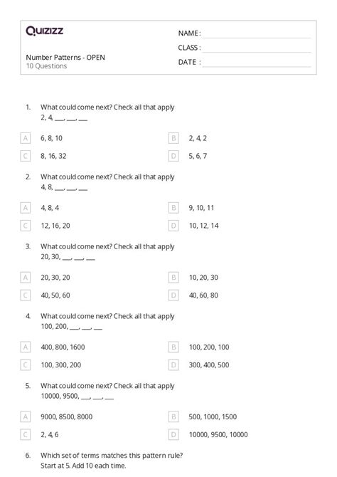 50 Number Patterns Worksheets For 5th Grade On Quizizz Free And Printable