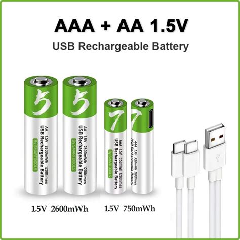 SMARTOOOLS AA AAA USB Rechargeable Batteries 1 5V 2600mWh 750mWh Li Ion