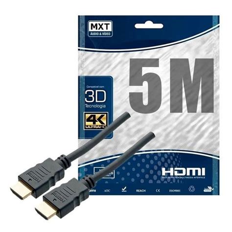 Cabo HDMI 2 0 Ultra HD 4K Ouro Filtro 5 Metros MXT Cabo HDMI