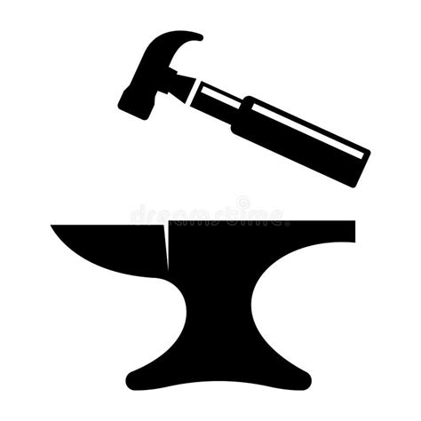 Anvil And Hammer Forge Icon Blacksmith Vector Illustration Stock