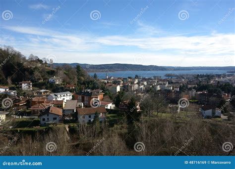 Arona Town overview stock image. Image of italian, sunny - 48716169