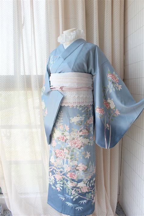 Light Blue Japanese Kimono Women Kimono Easy Wear Kimono Etsy