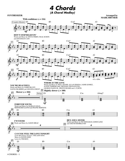 4 Chords A Choral Medley Synthesizer By Mark Brymer Sheet Music For Choir Instrumental Pak