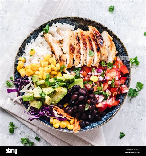 Grilled Chicken And Rice Salad Bowl Stock Photo Alamy