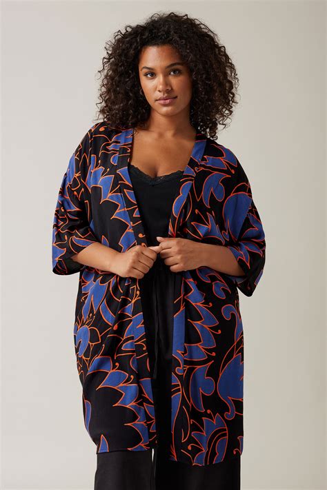 Evans Plus Size Black Abstract Print Kimono Evans