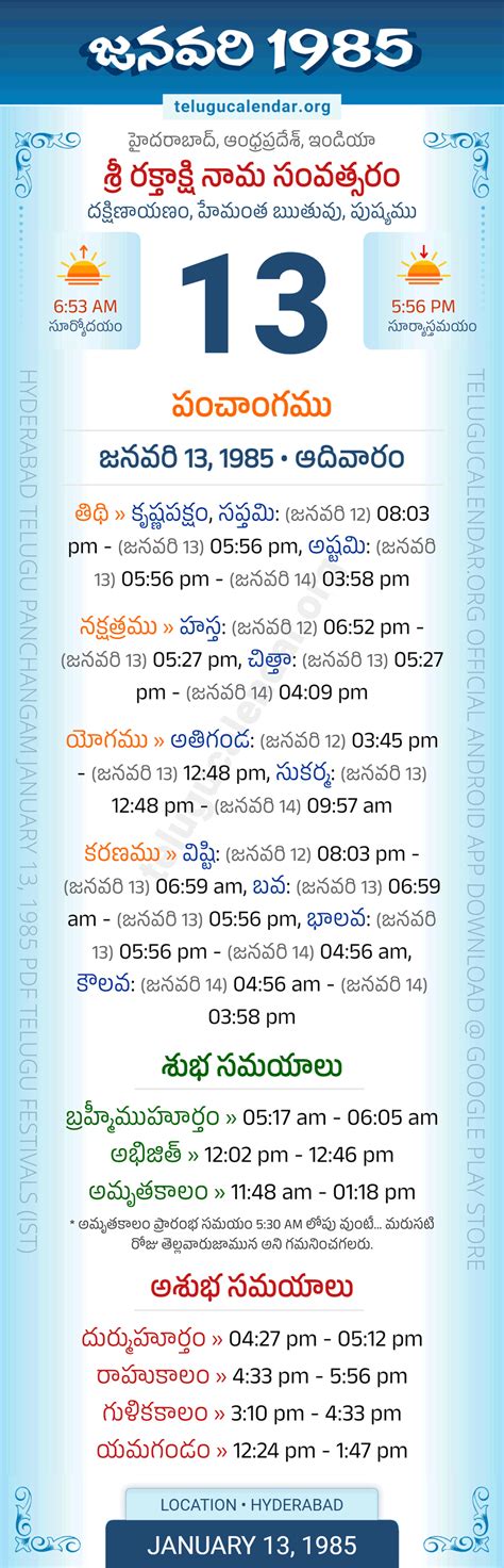 January Telugu Calendar Panchangam Andhra Pradesh