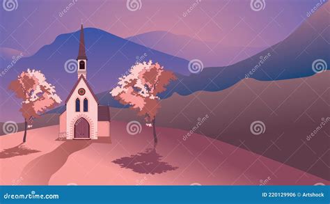 Catholic Church In Sunrise Mountains Stock Vector Illustration Of