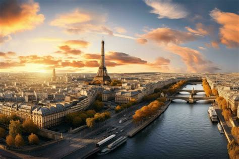 AI generated Eiffel Tower at sunset in Paris, France. Aerial view ...