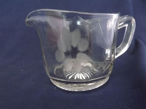 Beautiful Clear Etched Glass Creamer With Flower Leaf Design Etsy