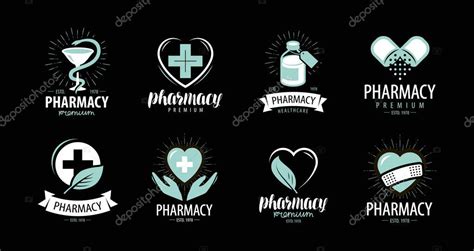 Droguería Farmacia Conjunto De Logotipos O Etiquetas Medicina Salud