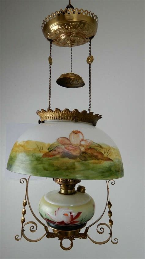 Victorian 1880 S Bradley Hubbard Hanging Parlor Oil Lamp Ceiling