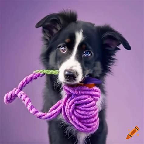 Cute Border Collie Puppy With Rope Toy On Craiyon