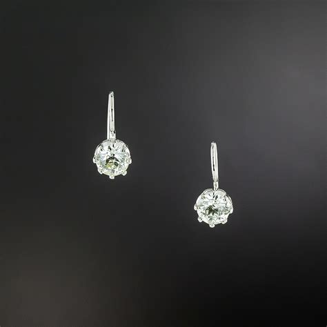 Vintage Style Carat European Cut Diamond Solitaire Drop Earrings