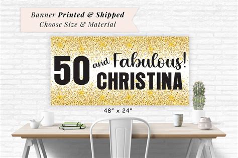 50th Birthday Banner Black and Gold Party Banner 50 and - Etsy