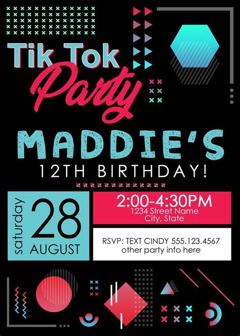 Tik Tok Invitation Tik Tok Birthday Customizable Digital Invitation Digital Download