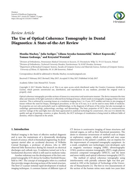 (PDF) The Use of Optical Coherence Tomography in Dental Diagnostics. A ...