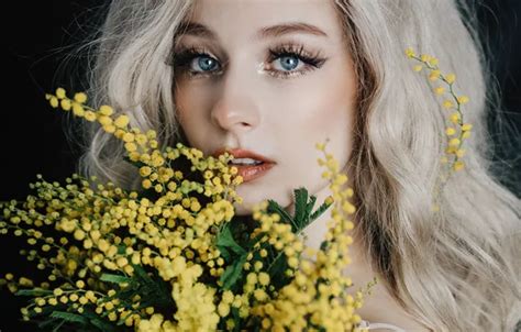 Wallpaper Eyes Look Girl Flowers Mimosa Jovana Rikala For Mobile