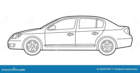 Car Line Drawing Sedan Transportation Vehicle Outline Side View Stock