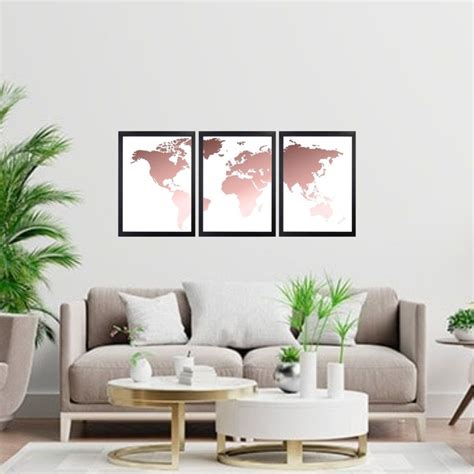 Kit Quadros Decorativos Mapa Mundi Ros Gold Elo