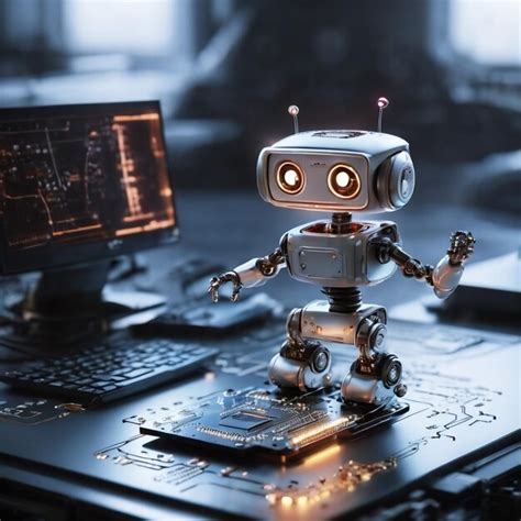 premium photo cute small robot standing  circuit board