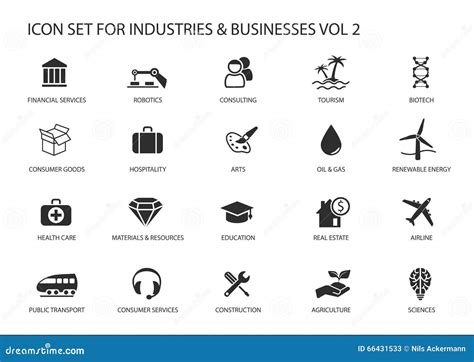 Business Icons And Symbols Of Various Industries Business Sectors