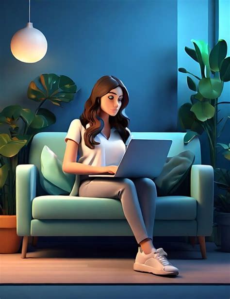 Premium Photo Brunette Woman With A Laptop Sitting On A Sofa Late