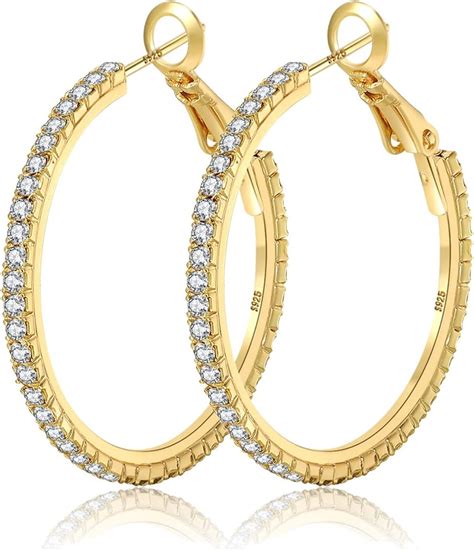 Amazon Morotole K Gold Rhinestone Hoop Earrings Fashion Thin Big