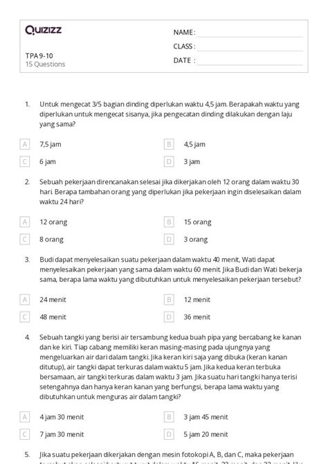 Lembar Kerja Waktu Ke Jam Seperempat Untuk Tk Di Quizizz Gratis