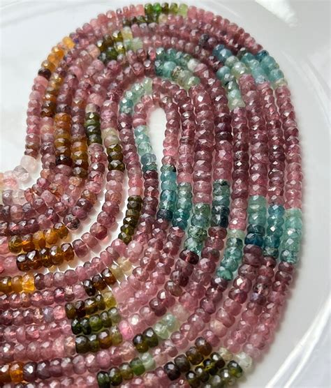 Strand Tourmaline Faceted Rondelles Gemstone Beads Mm Natural