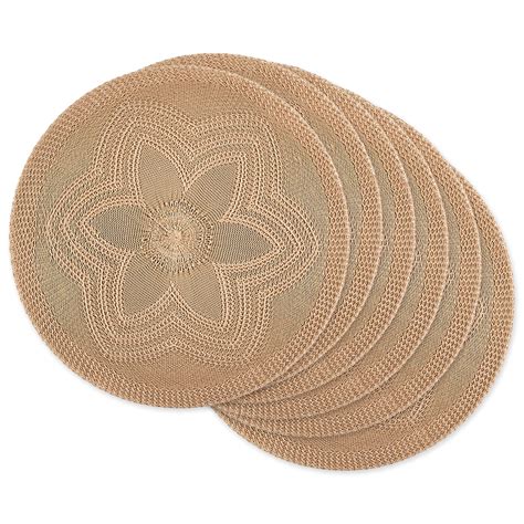 Stone Floral Woven Round Placemat Set6