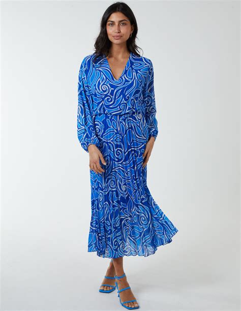 Blue Pleated Wrap Front Dress Blue Vanilla