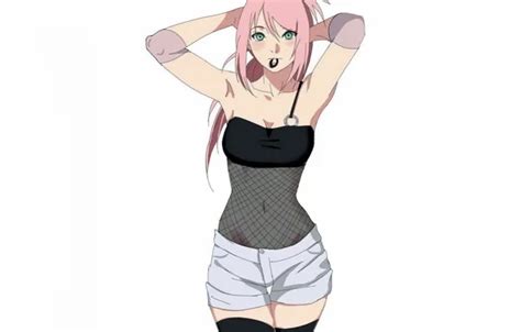 Wallpaper Girl Sexy Cleavage Naruto Sakura Shorts Blouse